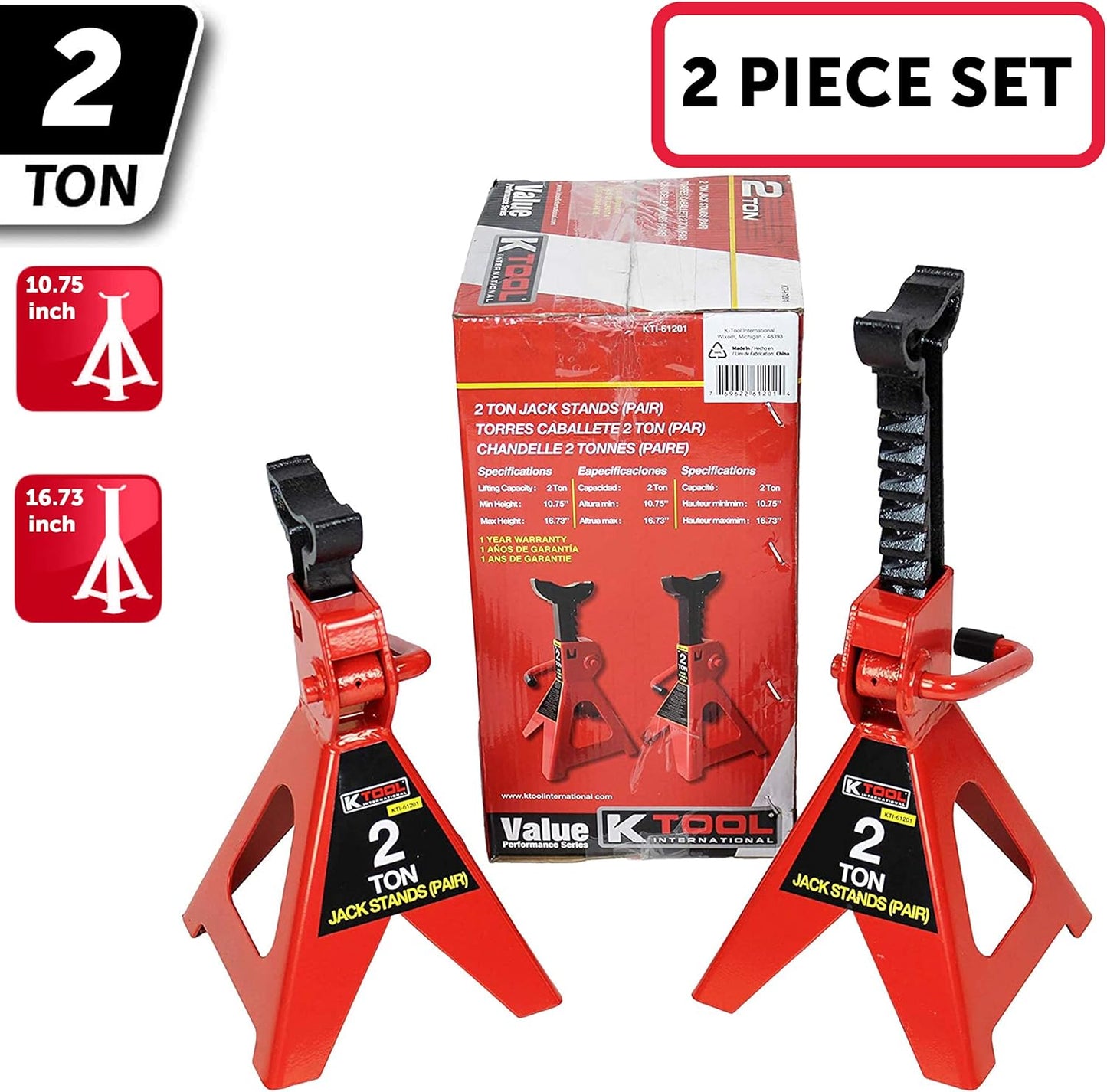HD61222 22 Ton Automotive Jack Stands for Garages, Repair Shops, and DIY, Pin Style, V Shaped Saddle, Heavy Duty Steel Frame, Adjustable Height 11.825"- 19.725", Black/Blue, Pair