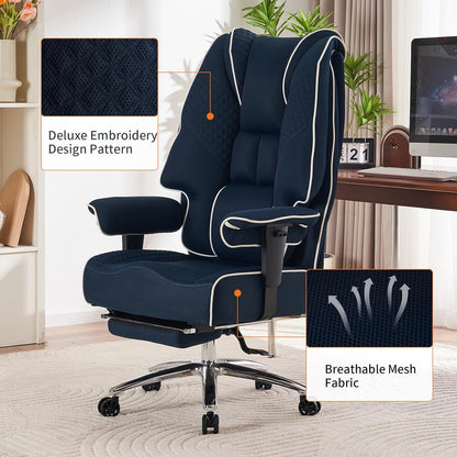 Large Tall Office Chair 400 lbs Wide Seat, Leather High Back Executive Office Chair with Footrest, Ergonomic Office Chair Lumbar Support to Relieve Lower Back Pain (Beige)