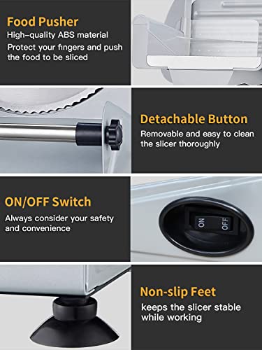 Meat Slicer, 200W Electric Food Slicer with Two Removable 7.5"Stainless Steel Blades