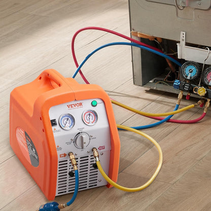1 HP Refrigerant Recovery Machine - Dual Cylinder Portable AC Recovery Machine with High Pressure Protection 120V 60Hz Recovery Machine HVAC for Vapor Liquid Refrigerant, Car Air Conditioning