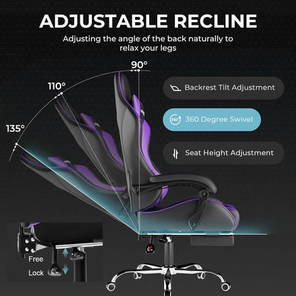 GTPLAYER Gaming Chair with Footrest and Lumbar Support Ergonomic Computer Chair with Headrest, 360 Swivel, Height Adjustable, White