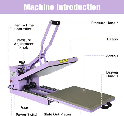 Heat Press 15x15 inch Industrial Quality Sublimation Heat Press, Slide Out Heat Transfer Machine for T-Shirt, Purple