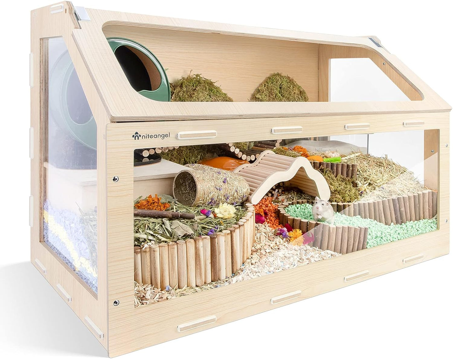 Hamster Cage W/Oblique Opening Cage Door - MDF Aspen Small Animal Cage for Syrian Hamsters Degus or Other Similar-Sized Pets (Medium - 40.7 x 22.7 x 22.9 inches, Burlywood)