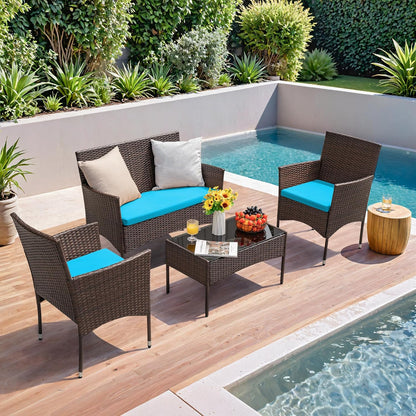Homall 4 Pieces Outdoor Patio Furniture Sets Rattan Chair Wicker Set, Outdoor Indoor Use Backyard Porch Garden Poolside Balcony Furniture Sets Clearance (Brown and Beige)