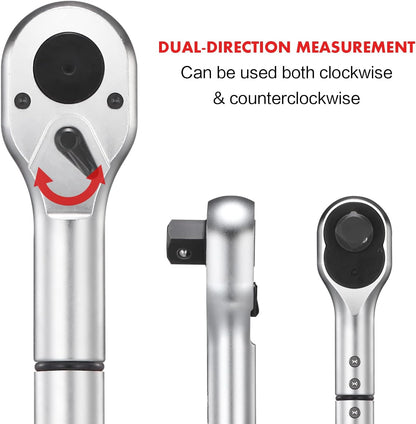 1-Inch Drive Click Torque Wrench, Dual-Scale Adjustable Torque Wrench Set with a Hex Key 200-1000ft.lb / 271-1356.7Nm