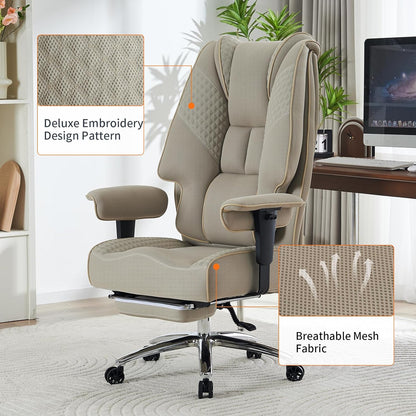 Large Tall Office Chair 400 lbs Wide Seat, Leather High Back Executive Office Chair with Footrest, Ergonomic Office Chair Lumbar Support to Relieve Lower Back Pain (Beige)