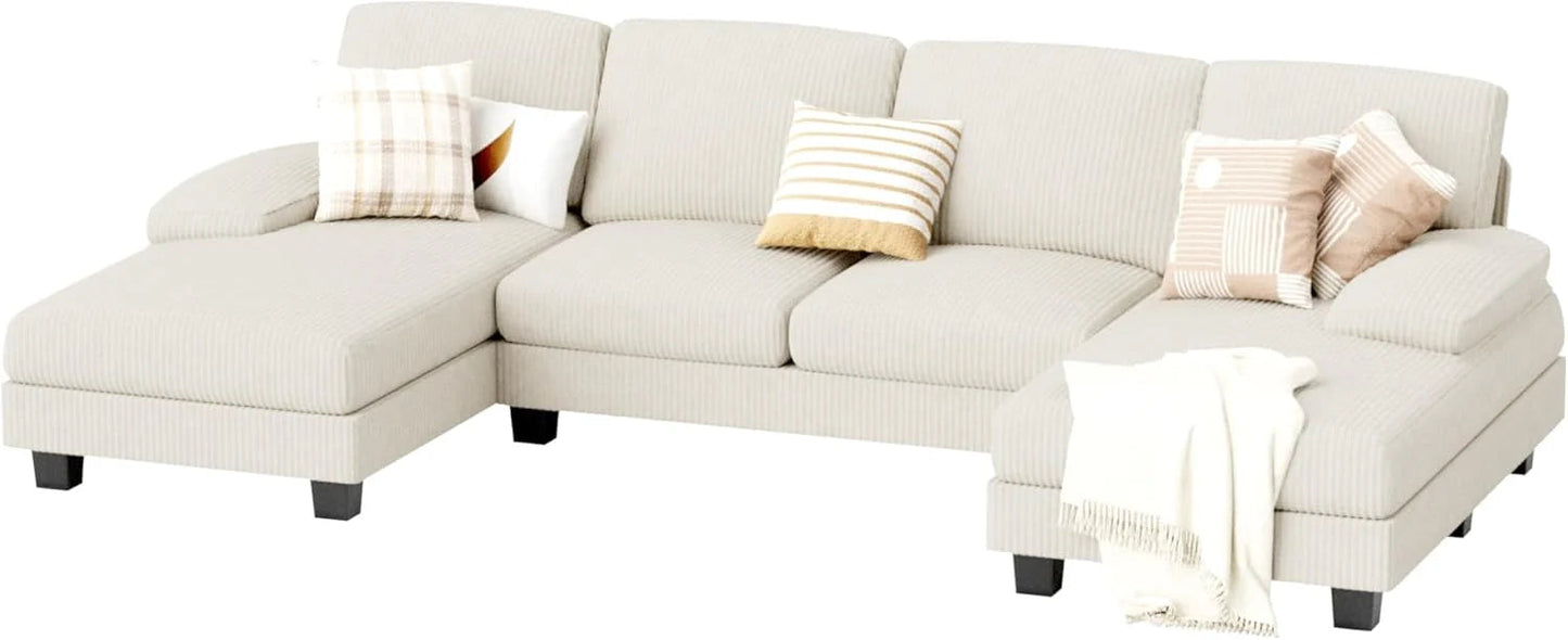 JUMMICO Sectional Couches for Living Room, U Shaped Couch with Chenille Fabric, 4 Seat Modern Sofa with Removable Pillows for Apartment and Small Space (Fabric, Grey)