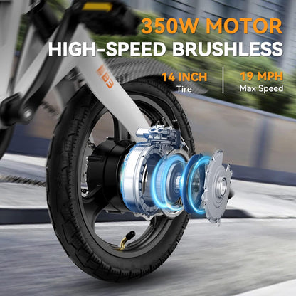 Jasion EB3 Electric Bike Adults 21mph, 500W Peak Motor, 270Wh Battery, Rear Suspension, 3 Levels Assist, 14′′ Folding Ebike for Adults and Teens, Complies to UL2849