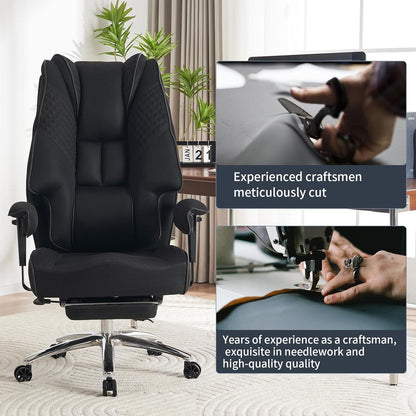 Large Tall Office Chair 400 lbs Wide Seat, Leather High Back Executive Office Chair with Footrest, Ergonomic Office Chair Lumbar Support to Relieve Lower Back Pain (Beige)