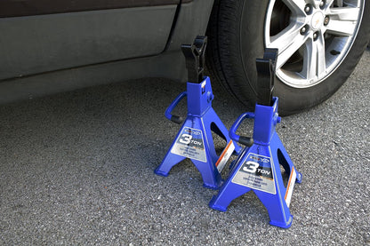 HD61222 22 Ton Automotive Jack Stands for Garages, Repair Shops, and DIY, Pin Style, V Shaped Saddle, Heavy Duty Steel Frame, Adjustable Height 11.825"- 19.725", Black/Blue, Pair