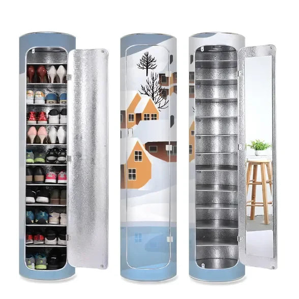 Large-capacity multi-layer rotating disinfection shoe cabinet with mirror + deodorizer