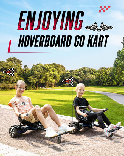 Hoverboard Go Kart with Rear Shock Absorption, Hoverboard Seat Attachment Accessory for 6" to 10" Hoverboard, Adjustable Frame Length & Off-Road Rubber Wheel (Not Including Hoverboard
