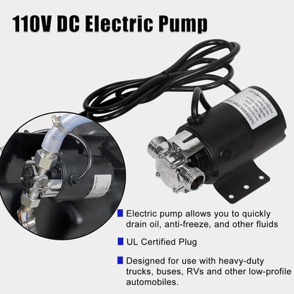 20 Gallon Low Profile Roll Around Oil Drain Pan with 110V Electric Pump 8 Feet Hose for Trucks Cars SUVS Red