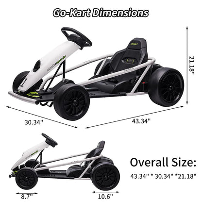 24V Go Kart for Kids 8-12, 300W*2 Motors, 9Ah Battery, 8MPH Speed, Music, Horn, 175lbs Max Load �� White