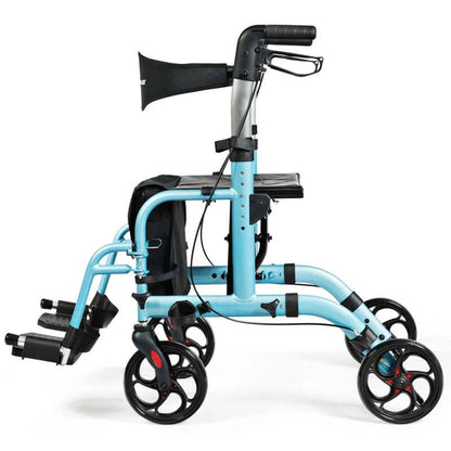 2 In 1 Rollator Walker Wheelchair Folding Medical Walker Aluminum Transport Chair Mobility Walking Aid - Comfortable And Ergonomic Design