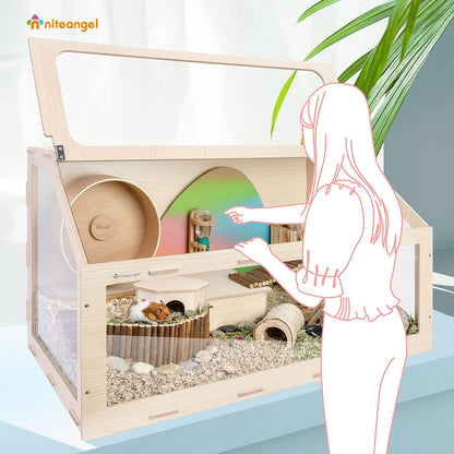 Hamster Cage W/Oblique Opening Cage Door - MDF Aspen Small Animal Cage for Syrian Hamsters Degus or Other Similar-Sized Pets (Medium - 40.7 x 22.7 x 22.9 inches, Burlywood)
