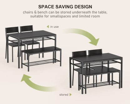 Gizoon Kitchen Table and 2 Chairs for 4 with Bench, 4 Piece Dining Table Set for Small Space
