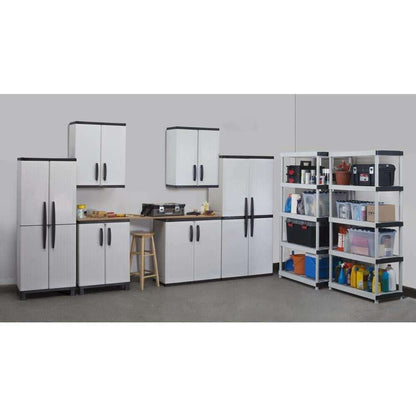 HDX Gray Plastic Freestanding Garage Cabinet, 35′′W x 71′′H x 18′′D, with Adjustable Shelves and Lockable Doors