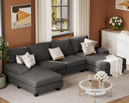 JUMMICO Sectional Couches for Living Room, U Shaped Couch with Chenille Fabric, 4 Seat Modern Sofa with Removable Pillows for Apartment and Small Space (Fabric, Grey)