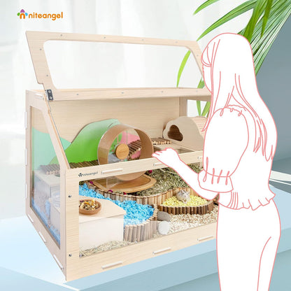 Hamster Cage W/Oblique Opening Cage Door - MDF Aspen Small Animal Cage for Syrian Hamsters Degus or Other Similar-Sized Pets (Medium - 40.7 x 22.7 x 22.9 inches, Burlywood)