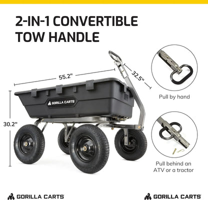 Heavy Duty Poly Utility Dump Wagon Garden Cart w/Pneumatic Tires, 6 Cu Ft - 1200 lb Capacity Outdoor Wheelbarrow for Yard, Landscaping & Gardening, Lawn Tractor or ATV Towable-Gorilla Carts