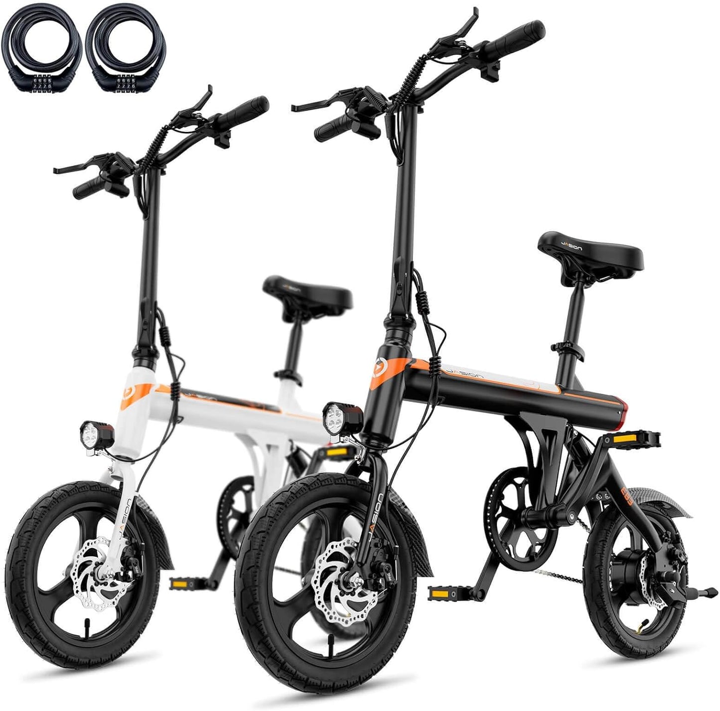 Jasion EB3 Electric Bike Adults 21mph, 500W Peak Motor, 270Wh Battery, Rear Suspension, 3 Levels Assist, 14′′ Folding Ebike for Adults and Teens, Complies to UL2849