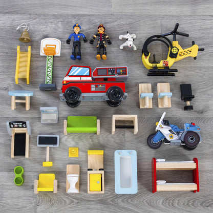 KidKraft Everyday Heroes Wooden Foldable Playset with 26 Pieces