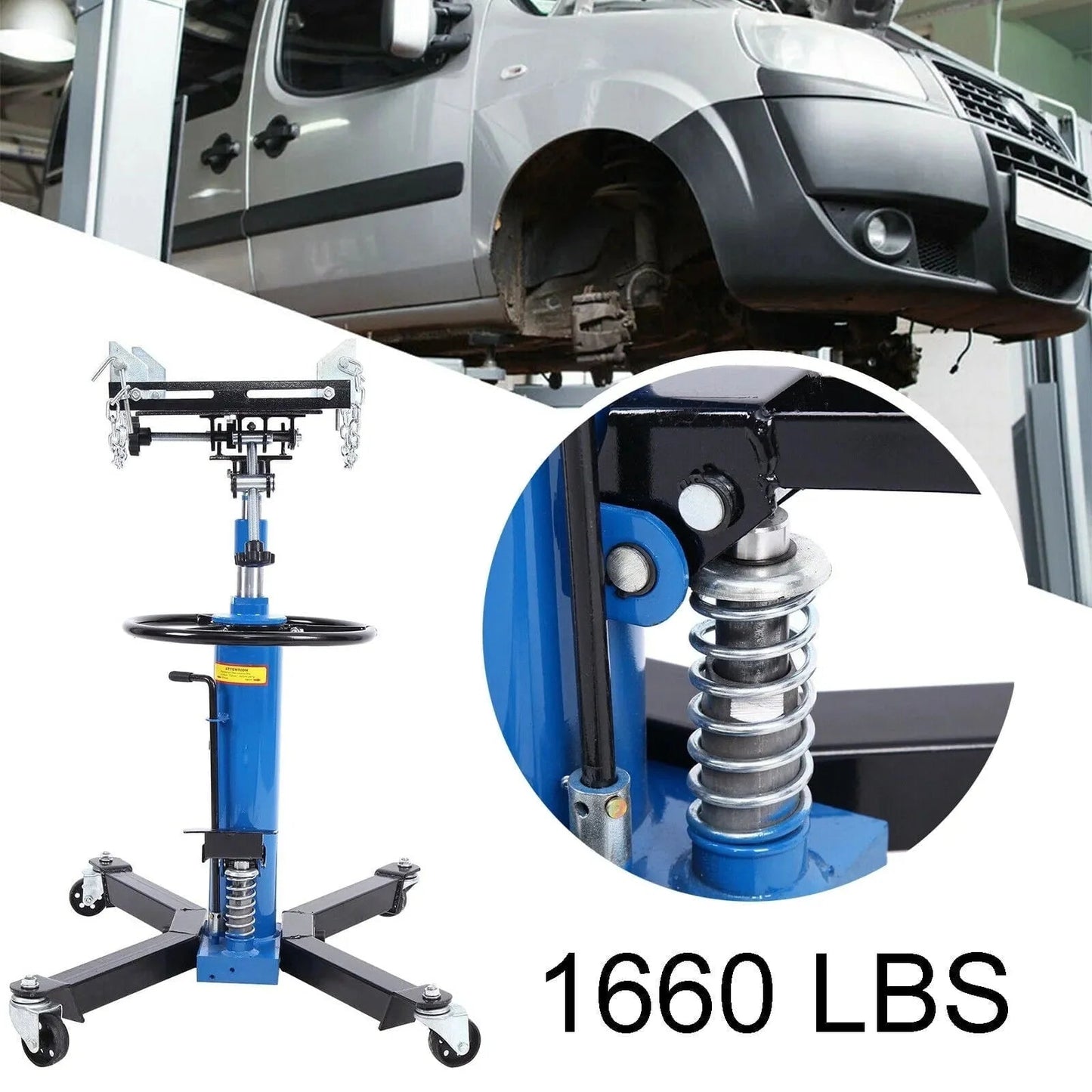 1660 Pounds Hydraulic Car Transmission Jack Vertical Lift with 360 Swivel Wheel Pedal ,Blue,33"-70"(0.75Ton)
