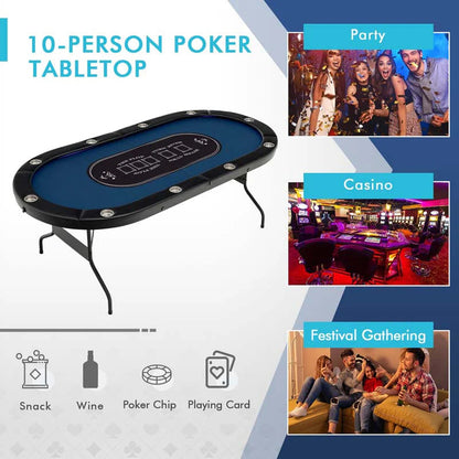 10 Players Folding Game Poker Table For Texas Card Games Casino Leisure Table With Cup Holder 4 Usb Ports Extra Lights