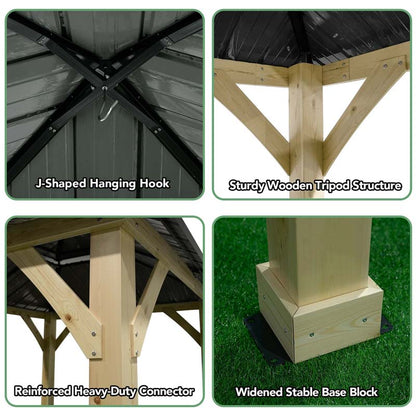 10 X 10 Ft Outdoor Patio Hardtop Gazebo With Wood Frame Amp 2 Tier Metal Roof All Weather Gazebo Pergolas Shelter