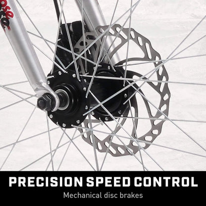 Malus Mens and Women Fat Tire Mountain Bike, 26-Inch Bicycle Wheels, 4-Inch Wide Knobby Tires, Steel Frame, 7 Speed Drivetrain, Shimano Rear Derailleur, Disc Brakes