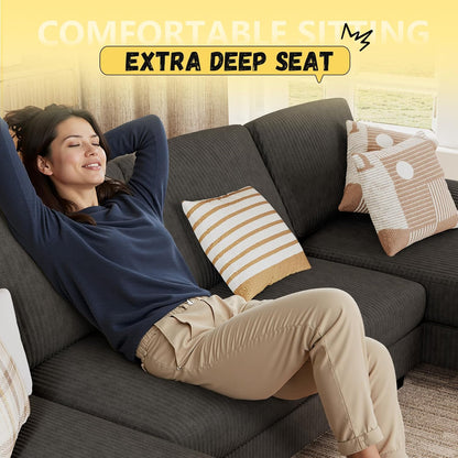 JUMMICO Sectional Couches for Living Room, U Shaped Couch with Chenille Fabric, 4 Seat Modern Sofa with Removable Pillows for Apartment and Small Space (Fabric, Grey)